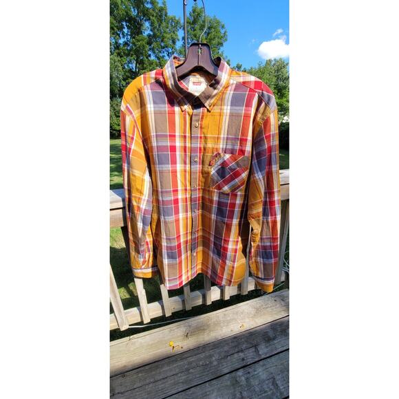 Vtg Levi's Shirt Men Medium Red Plaid Long Sleeve Button Front Left Chest Pocket - Picture 1 of 4